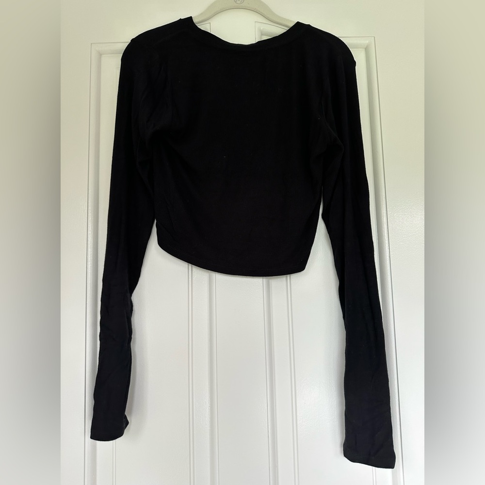 Black Cropped Super-Soft Thinly Ribbed Long-Sleeved Top